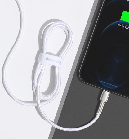 Кабел за данни и зареждане USB-C - Lightning Baseus Cafule Metal Series, 20W, 2m, Бял CATLJK-B02