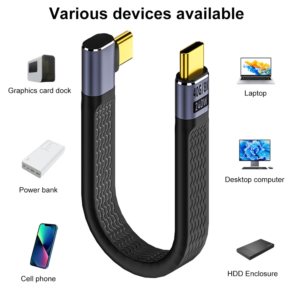 Кабел за данни и зареждане USB-C - USB-C OEM Angled 8K Video, 240W, 0.15m, Черен