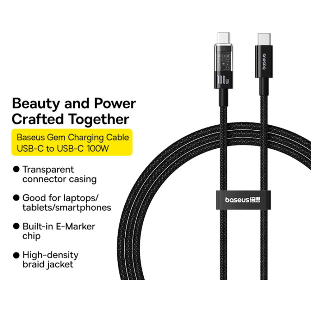 Кабел за данни и зареждане USB-C - USB-C Baseus Gem, 100W, 1m, Черен P10373000111-00