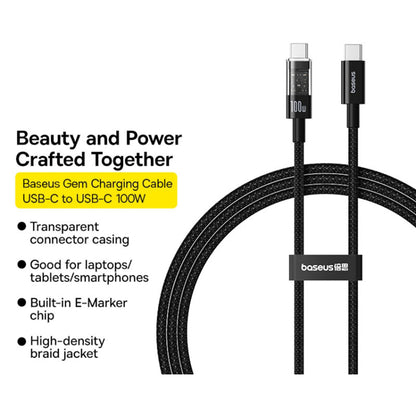 Кабел за данни и зареждане USB-C - USB-C Baseus Gem, 100W, 1m, Черен P10373000111-00