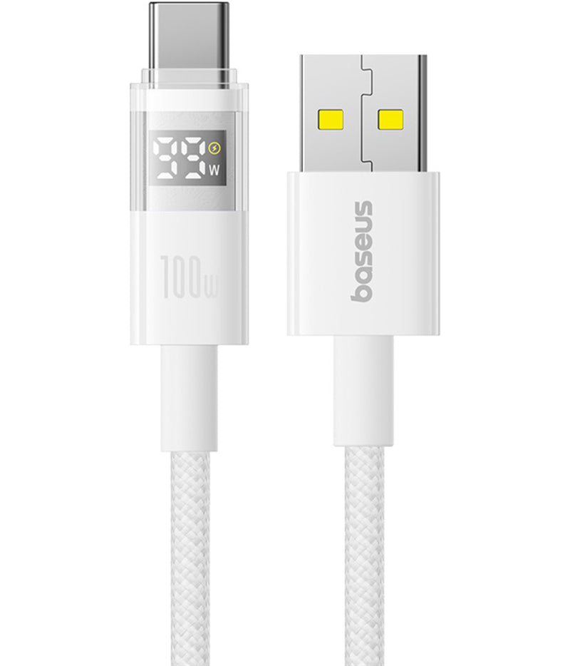 Кабел за данни и зареждане USB-A - USB-C Baseus Display 2, 100W, 2m, Бял P10382701211-01