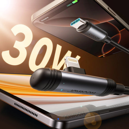 Кабел за данни и зареждане USB-C - Lightning Joyroom S-A56 EnjoyX Angled, 30W, 1.2m, Черен