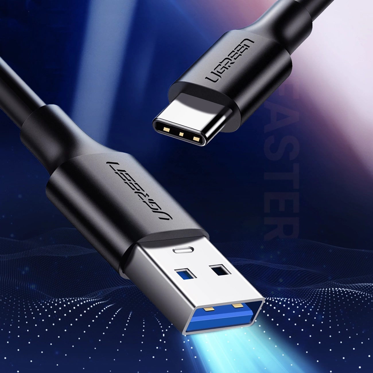 Кабел за данни и зареждане USB-A - USB-C UGREEN US184, 18W, 0.5m, Черен