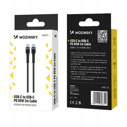 Кабел за данни и зареждане USB-C - USB-C WZK WNBCC2, 65W, 2m, Черен