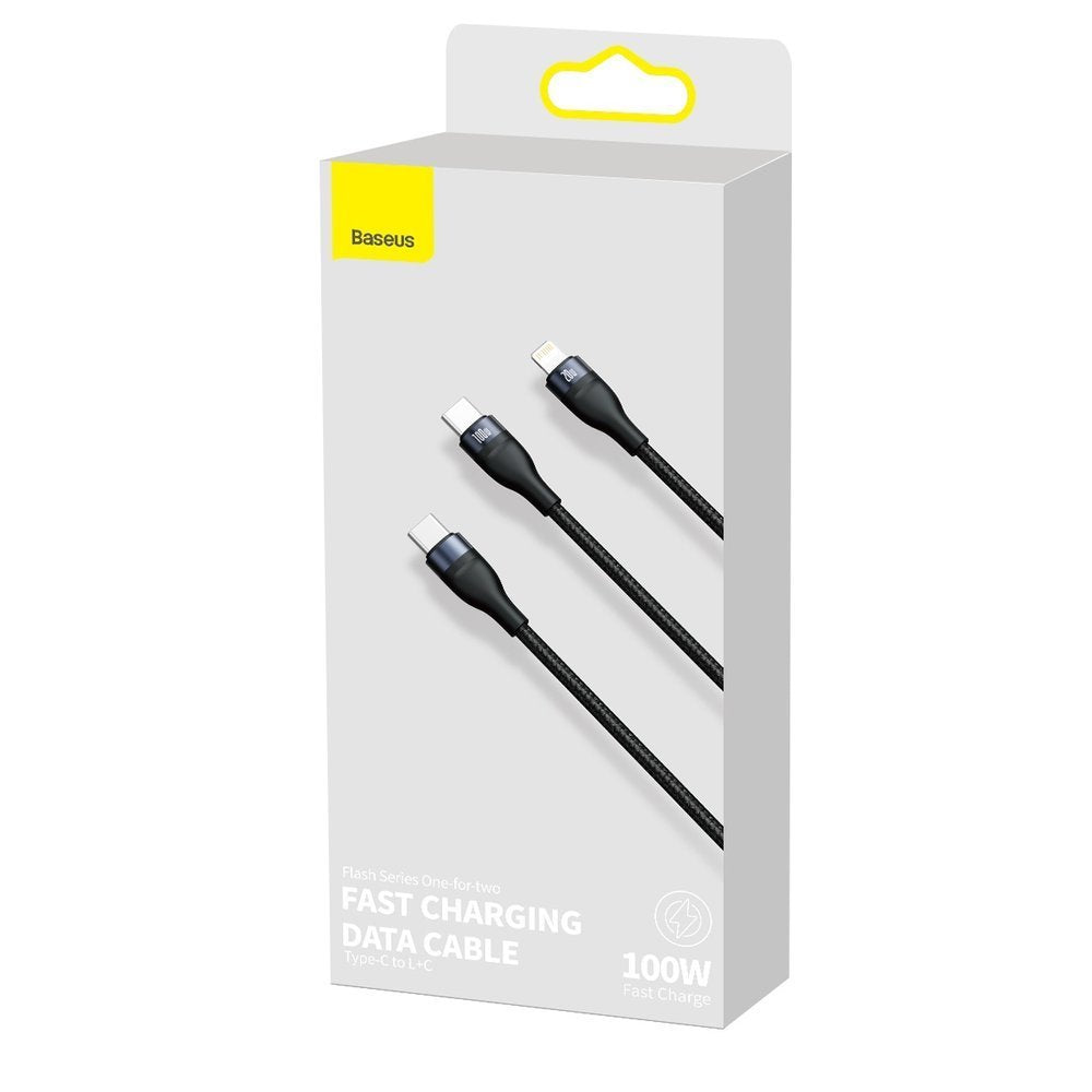 Кабел за данни и зареждане USB-C - Lightning / USB-C Baseus Flash Series 2in1, 100W, 1.2m, Черен CA1T2-F01