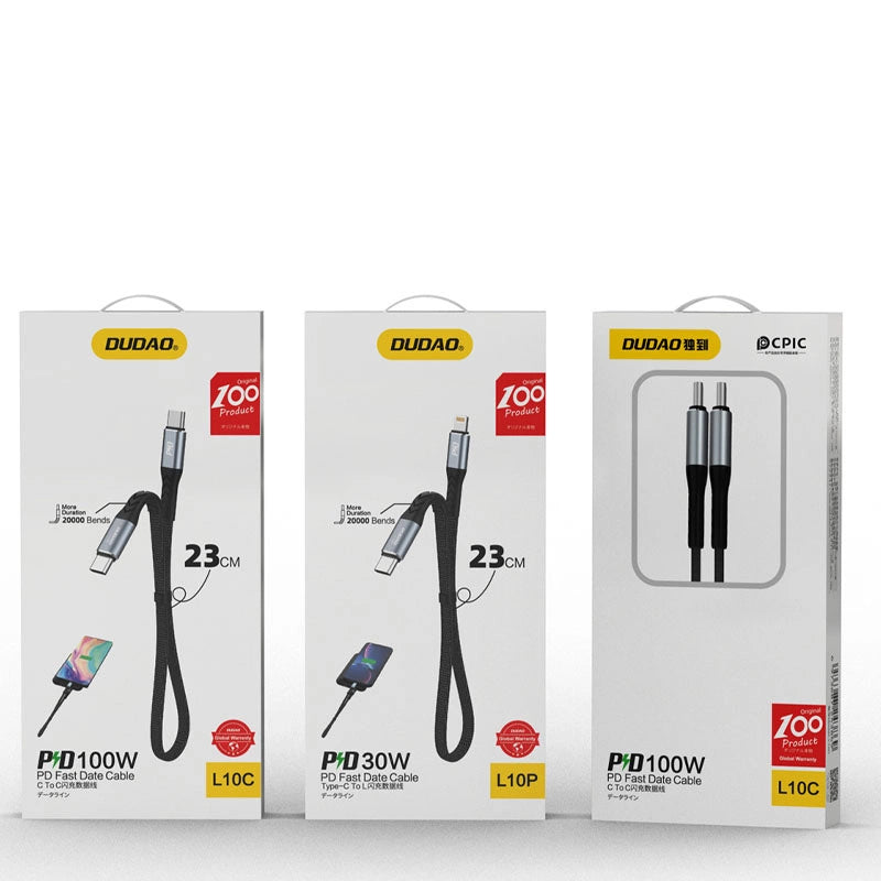 Кабел за данни и зареждане USB-C - USB-C Dudao L10C, 100W, 0.23m, Черен