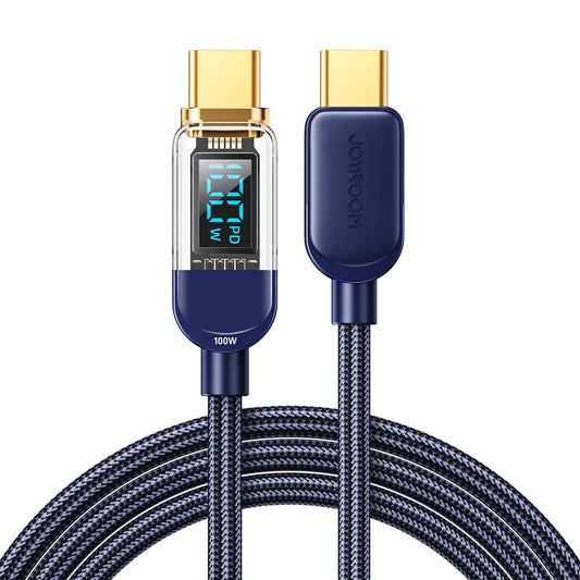 Кабел за данни и зареждане USB-C - USB-C Joyroom A4 Display, 100W, 1.2m, Син