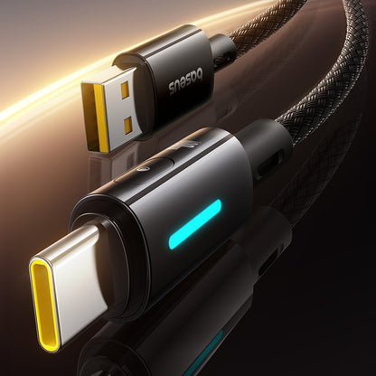 Кабел за данни и зареждане USB-A - USB-C Baseus Lit Button Control, 100W, 2m, Черен P10379002121-01