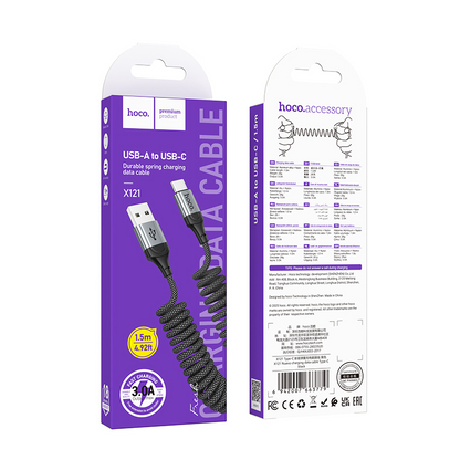 Кабел за данни и зареждане USB-A - USB-C HOCO X121, 18W, 1.5m, Черен