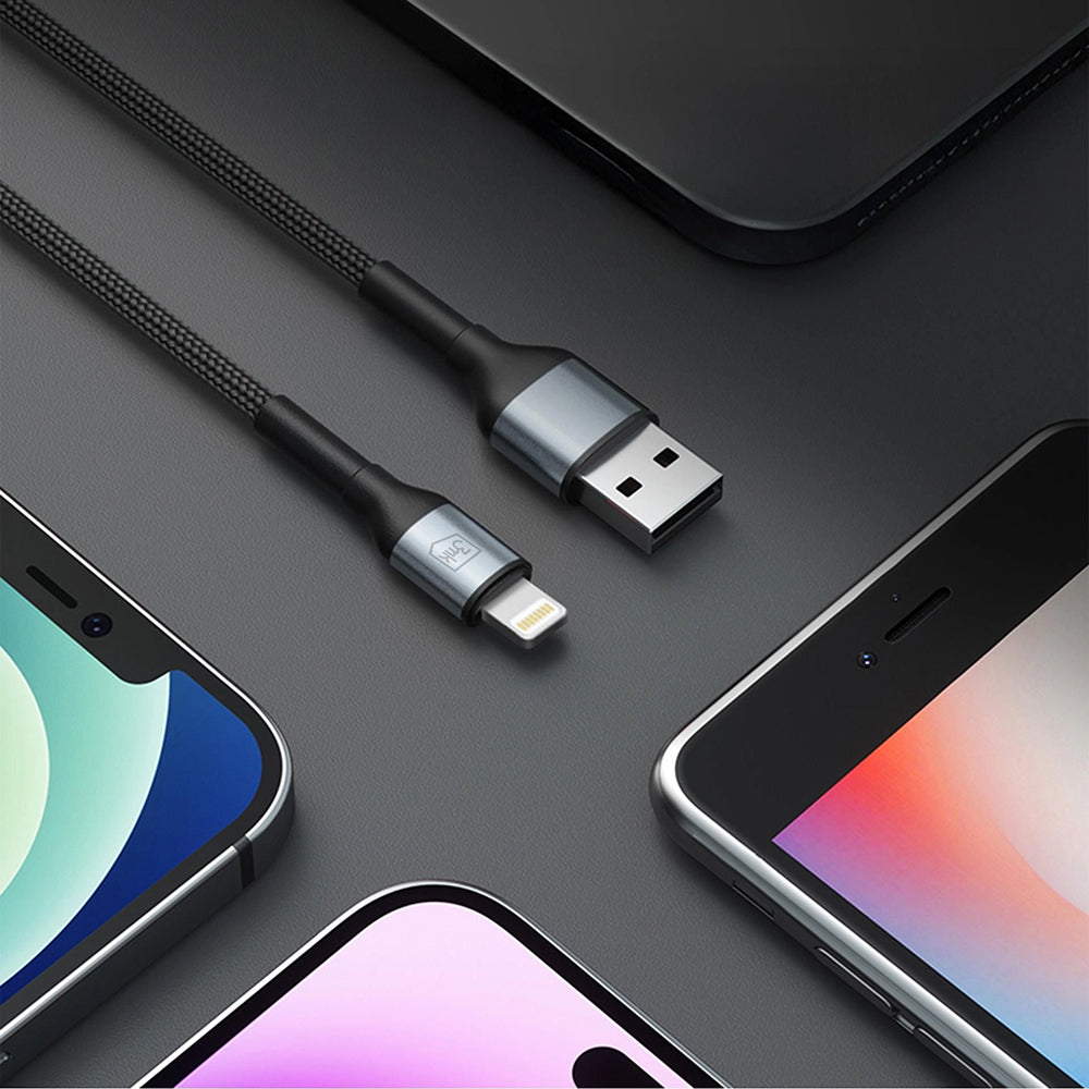 Кабел за данни и зареждане USB-A - Lightning 3MK Hyper N, 12W, 1m, Черен