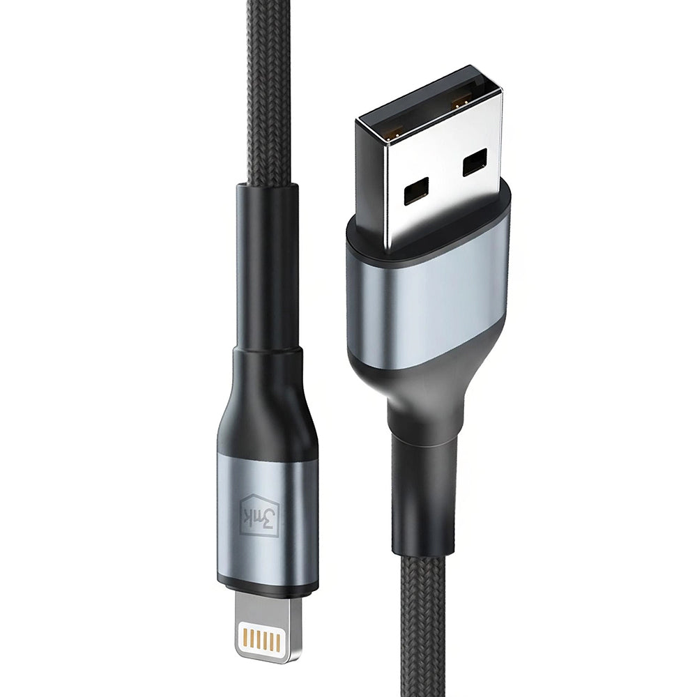 Кабел за данни и зареждане USB-A - Lightning 3MK Hyper N, 12W, 1m, Черен