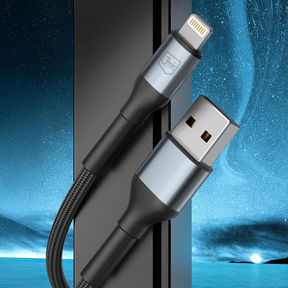 Кабел за данни и зареждане USB-A - Lightning 3MK Hyper N, 12W, 1m, Черен