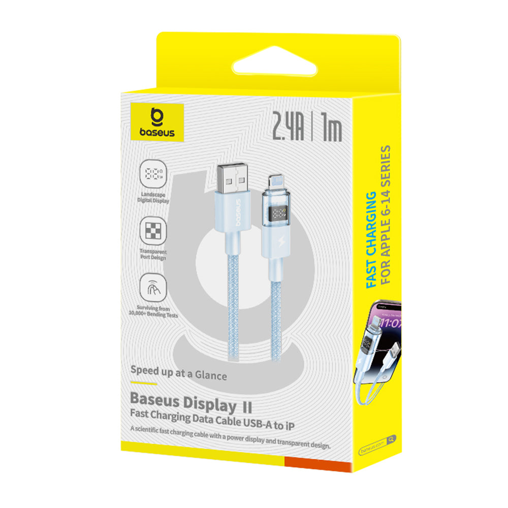 Кабел за данни и зареждане USB-A - Lightning Baseus Display 2, 12W, 1m, Син P10382700311-00
