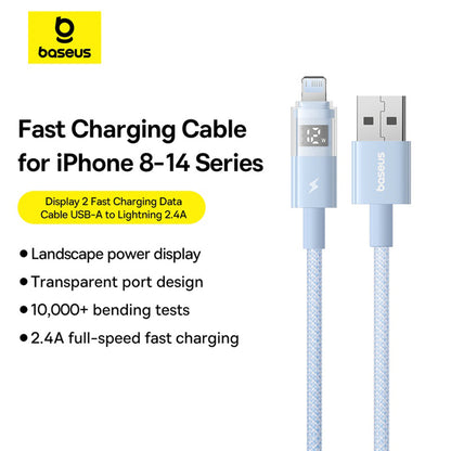 Кабел за данни и зареждане USB-A - Lightning Baseus Display 2, 12W, 2m, Син P10382700311-01