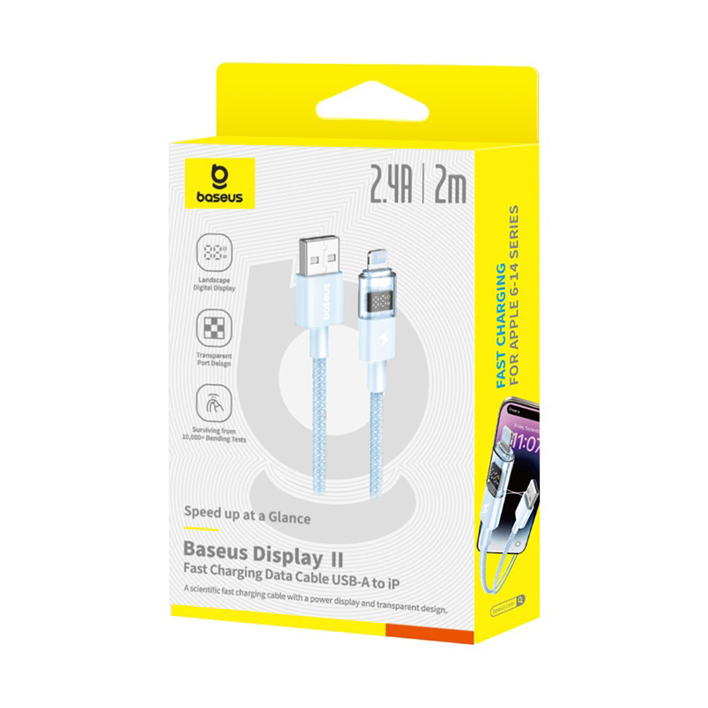 Кабел за данни и зареждане USB-A - Lightning Baseus Display 2, 12W, 2m, Син P10382700311-01