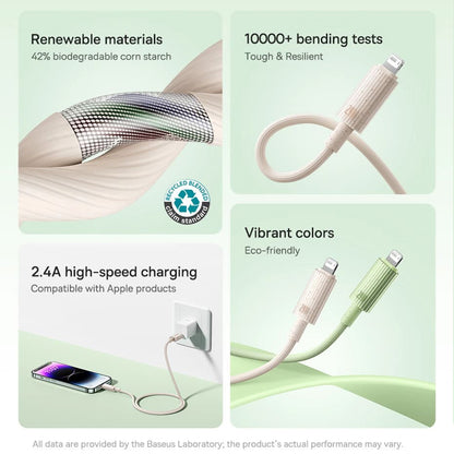 Кабел за данни и зареждане USB-A - Lightning Baseus Habitat, 18W, 2m, зелен P10360200631-01