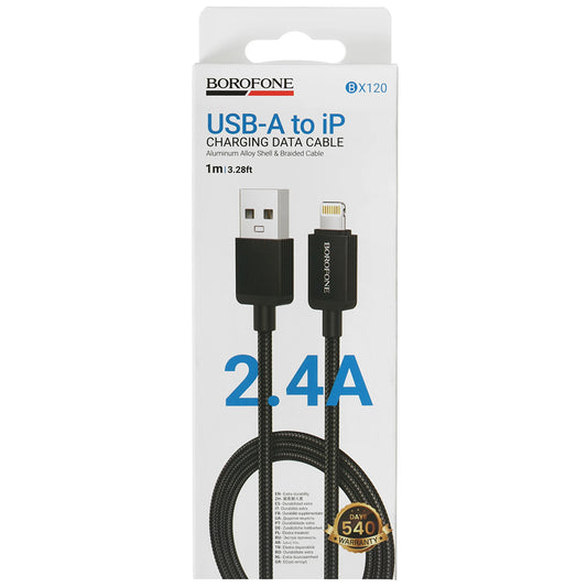 Кабел за данни и зареждане USB-A - Lightning Borofone BX120 Placer, 18W, 1m, Черен