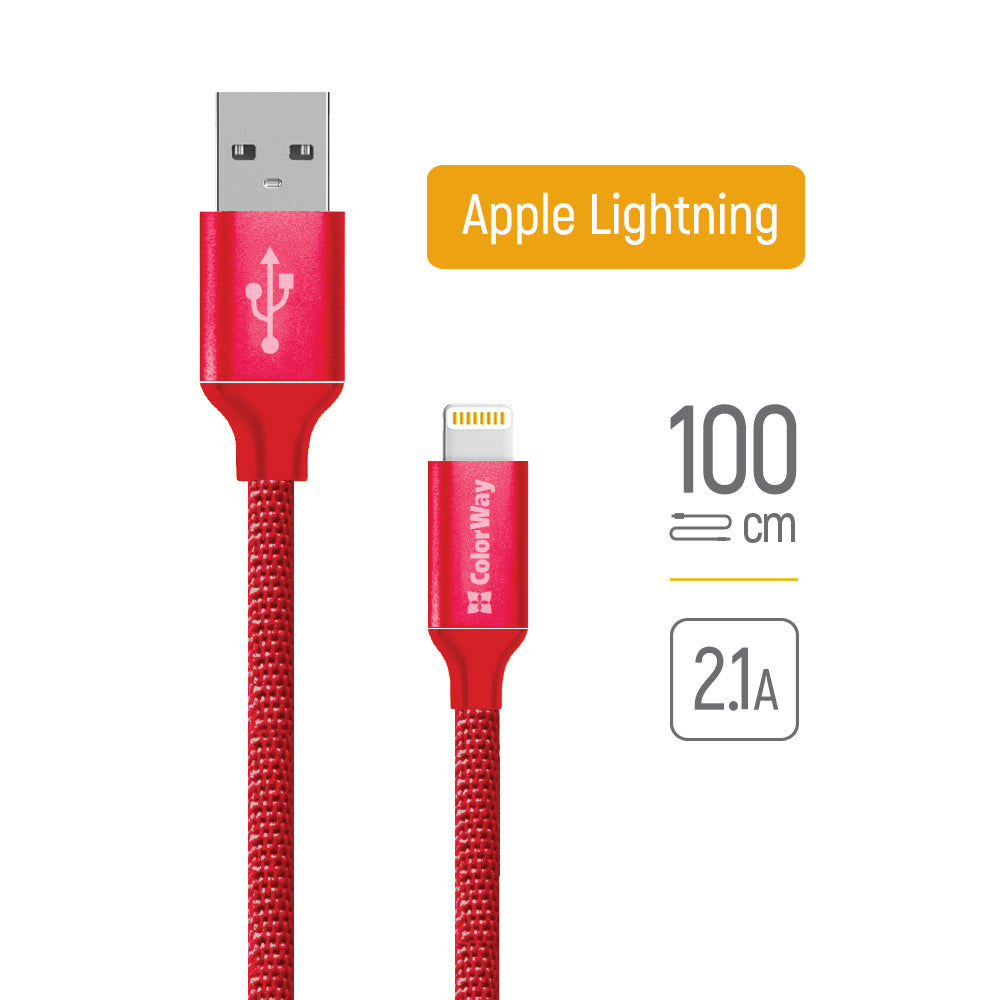 Кабел за данни и зареждане USB-A - Lightning ColorWay CW-CBUL004, 18W, 1m, Червен