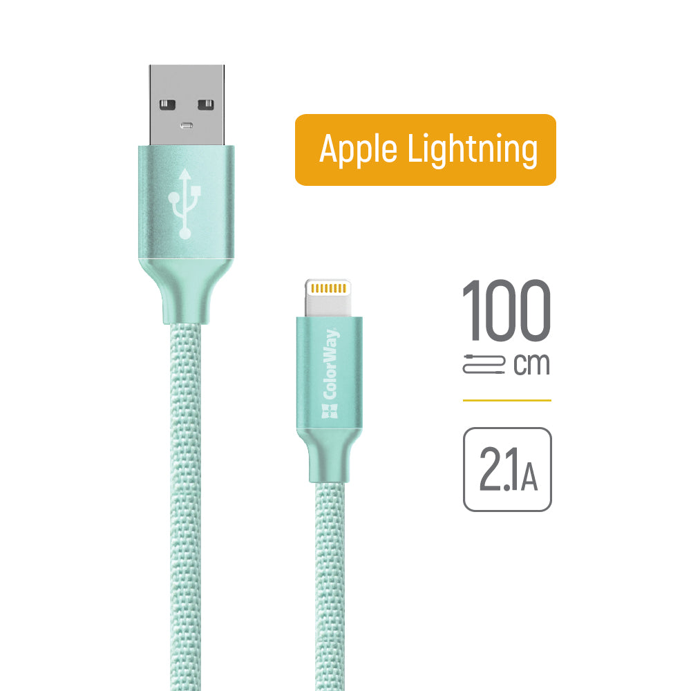 Кабел за данни и зареждане USB-A - Lightning ColorWay CW-CBUL004, 18W, 1m, Зелен