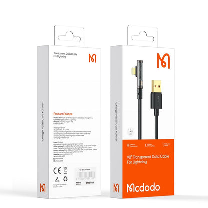 Кабел за данни и зареждане USB-A - Lightning McDodo CA-3510 Angled, 18W, 1.2m, Черен