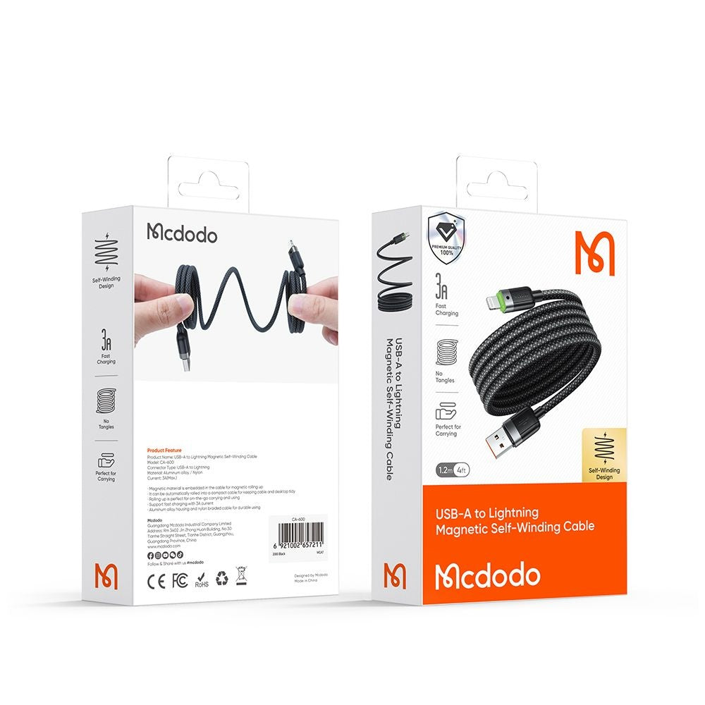 Кабел за данни и зареждане USB-A - Lightning McDodo CA-6000 Self Winding, 18W, 1.2m, Черен