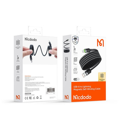 Кабел за данни и зареждане USB-A - Lightning McDodo CA-6000 Self Winding, 18W, 1.2m, Черен