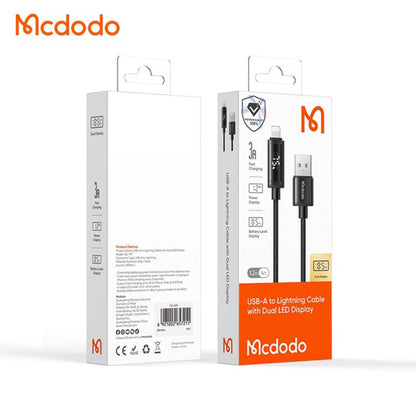 Кабел за данни и зареждане USB-A - Lightning McDodo CA-7970 Display, 18W, 1.2m, Черен