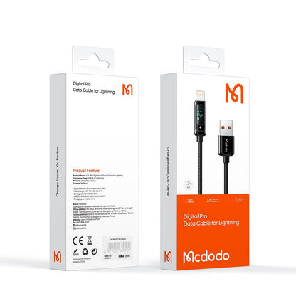Кабел за данни и зареждане USB-A - Lightning McDodo CA-9940 Display, 12W, 1.2m, Черен