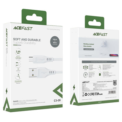 Кабел за данни и зареждане USB-A - microUSB Acefast C3-09, 18W, 1.2m, Бял
