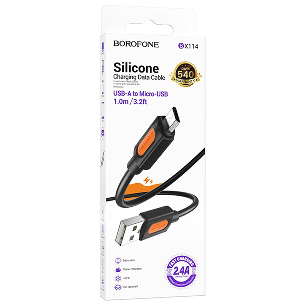 USB-A to microUSB Data and Charging Cable Borofone BX114 Silicone, 18W, 1m, Black