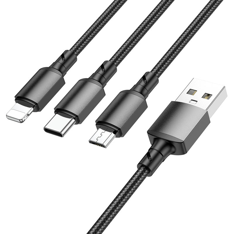 Кабел за зареждане USB-A - Lightning / microUSB / USB-C Borofone BX72, 18W, 1m, Черен