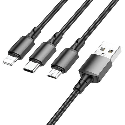 Кабел за зареждане USB-A - Lightning / microUSB / USB-C Borofone BX72, 18W, 1m, Черен