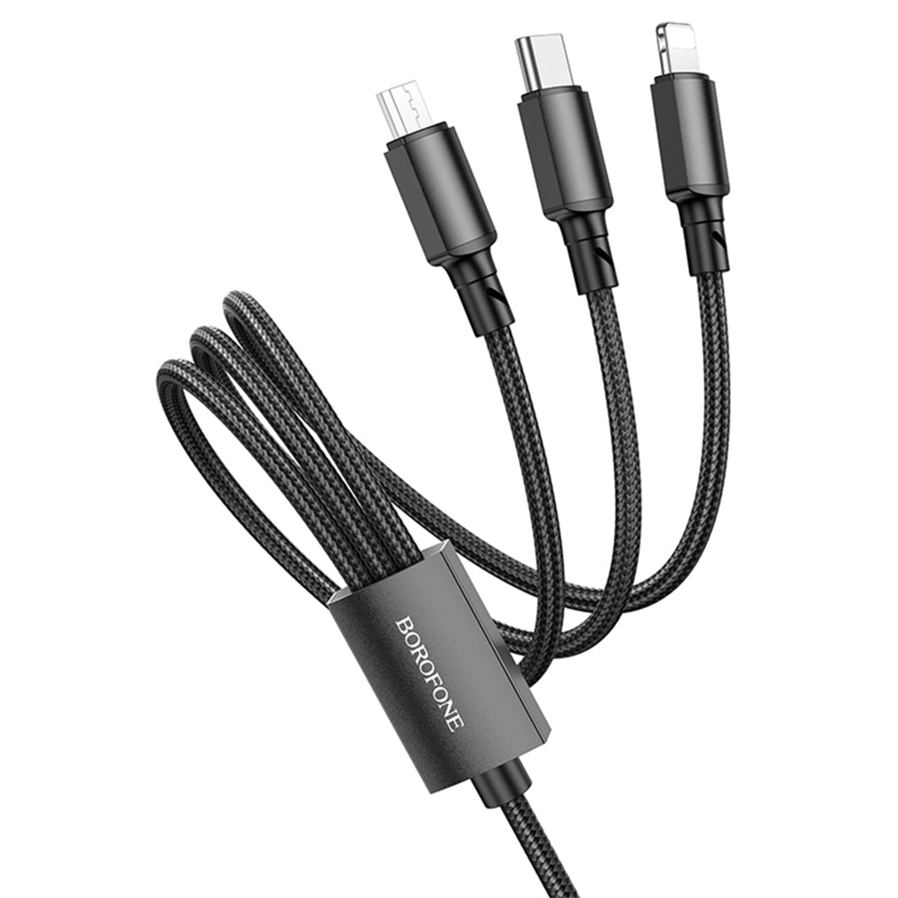 Кабел за зареждане USB-A - Lightning / microUSB / USB-C Borofone BX72, 18W, 1m, Черен