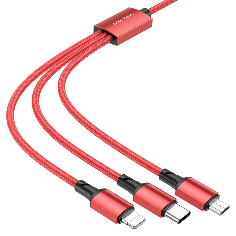 Кабел за зареждане USB-A - Lightning / microUSB / USB-C Borofone BX72, 18W, 1m, Черен