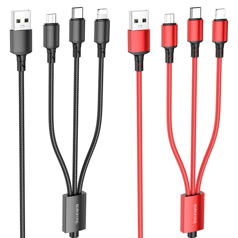 Кабел за зареждане USB-A - Lightning / microUSB / USB-C Borofone BX72, 18W, 1m, Черен