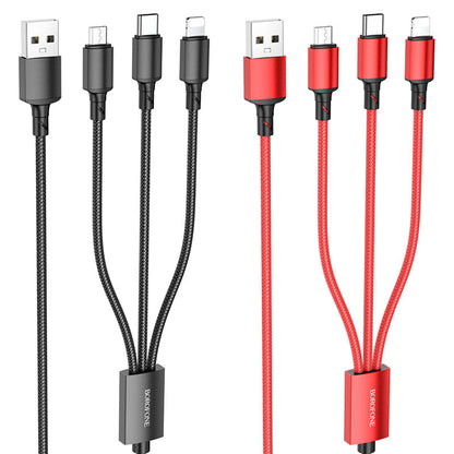 Кабел за зареждане USB-A - Lightning / microUSB / USB-C Borofone BX72, 18W, 1m, Черен
