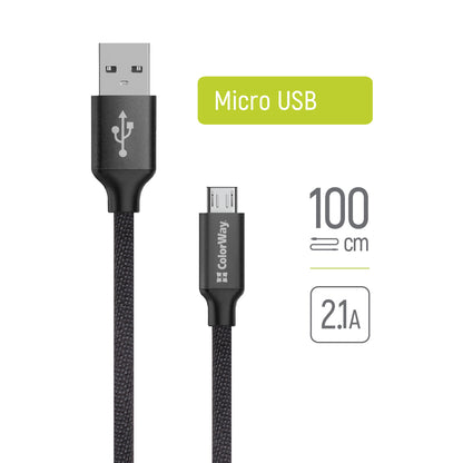 Кабел за данни и зареждане USB-A - microUSB ColorWay CW-CBUM002, 18W, 1m, Черен