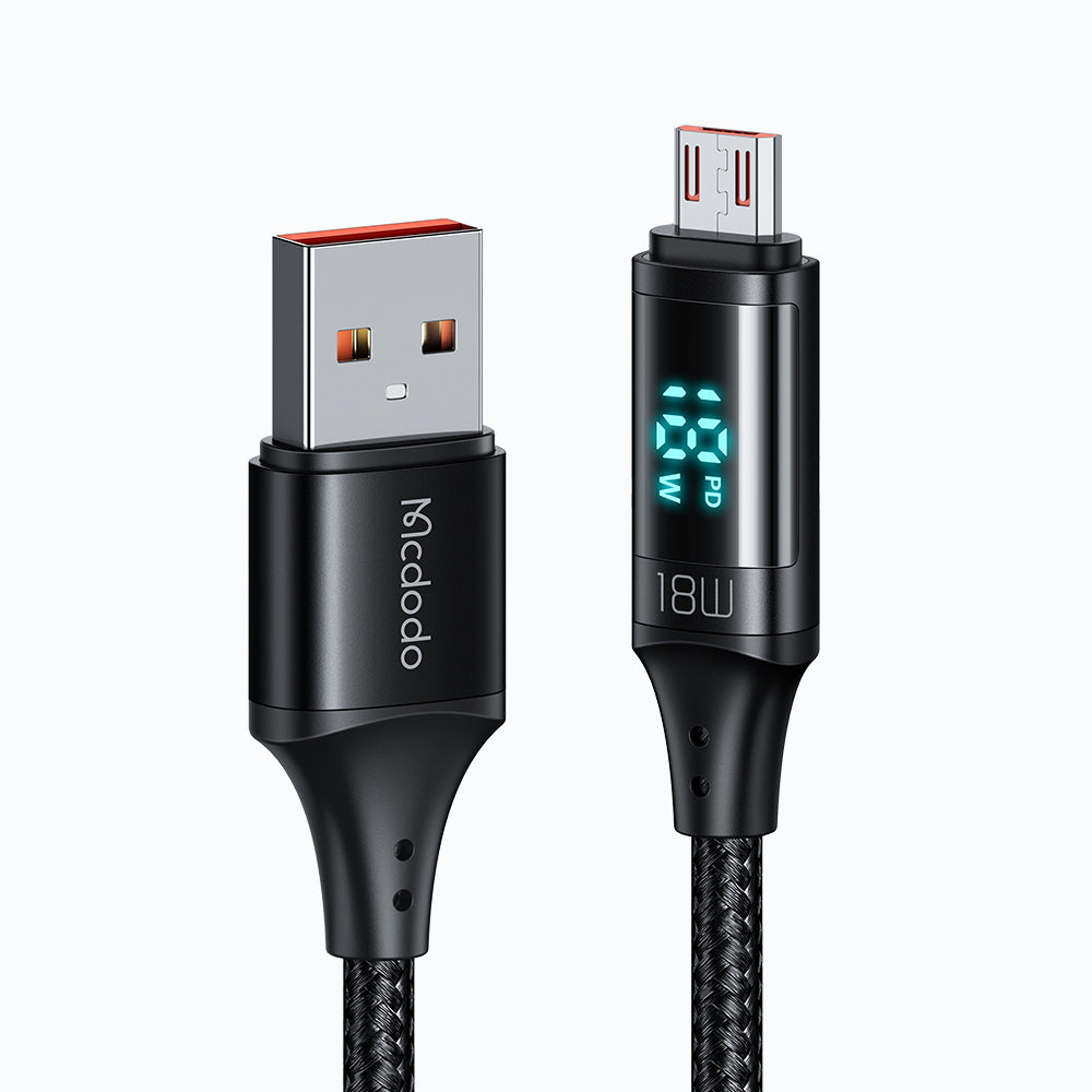 Кабел за данни и зареждане USB-A - microUSB McDodo CA-1070 Display, 18W, 1.2m, Черен