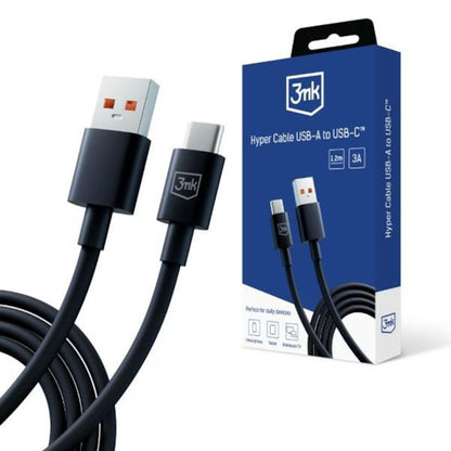 Кабел за данни и зареждане USB-A - USB-C 3MK Hyper, 18W, 1.2m, Черен