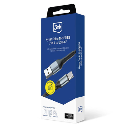 Кабел за данни и зареждане USB-A - USB-C 3MK Hyper N, 18W, 1m, Черен