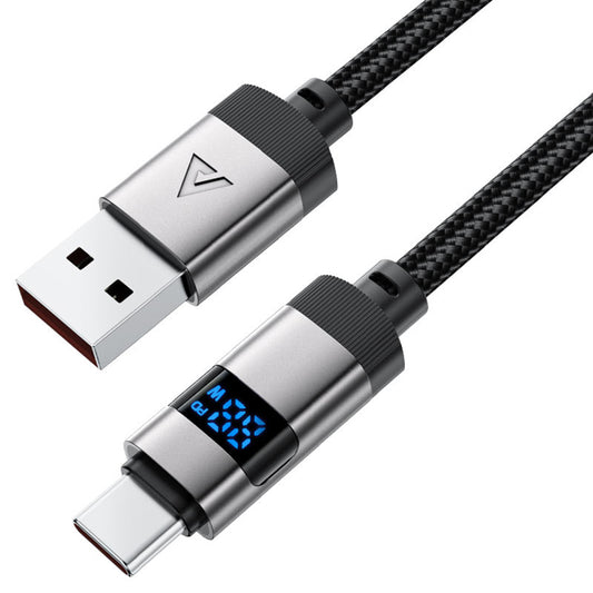 Кабел за данни и зареждане USB-A - USB-C Acefast C15-04 Display, 66W, 1.2m, Черен