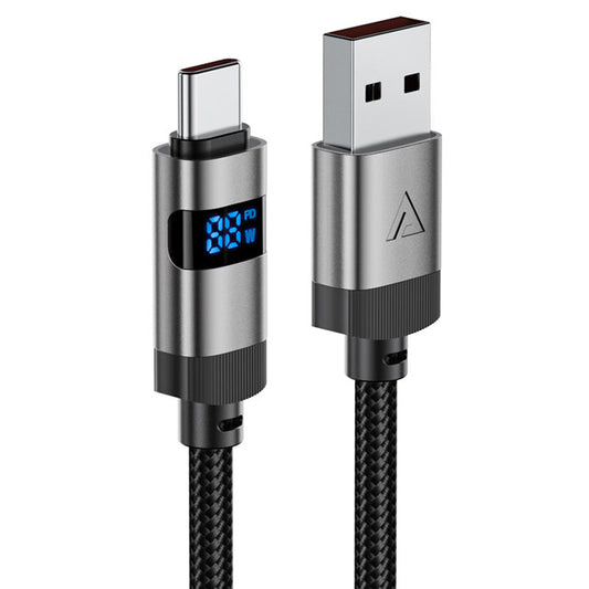 Кабел за данни и зареждане USB-A - USB-C Acefast C15-04 Display, 66W, 1.2m, Черен
