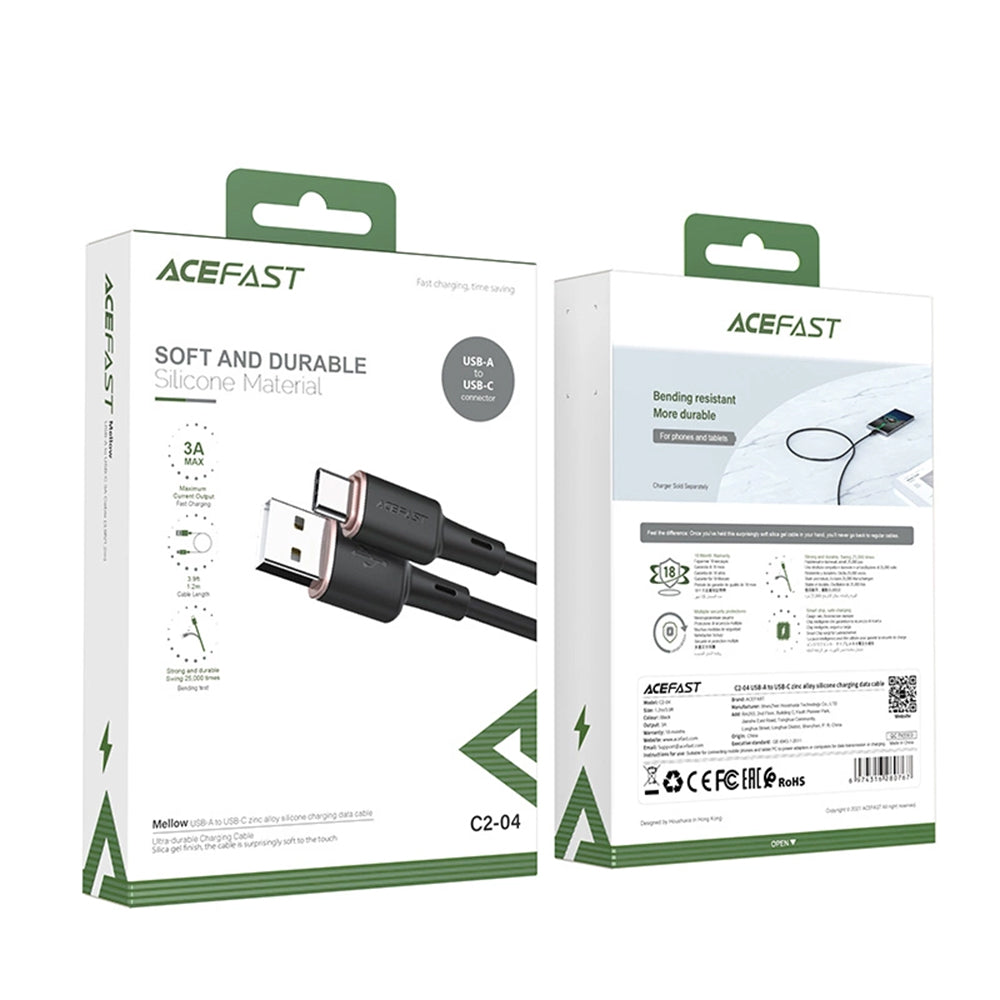 Кабел за данни и зареждане USB-A - USB-C Acefast C2-04, 18W, 1.2m, Черен