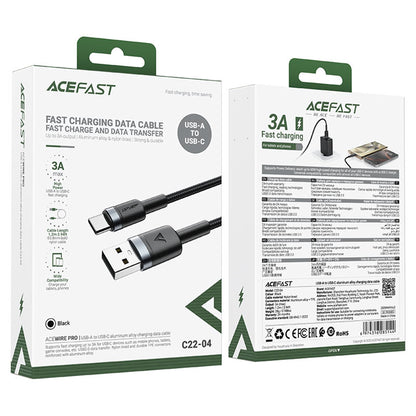Кабел за данни и зареждане USB-A - USB-C Acefast C22-04, 18W, 1.2m, Черен