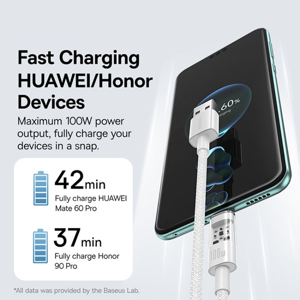 Кабел за данни и зареждане USB-A - USB-C Baseus Gem, 100W, 2m, Бял P10373002211-01