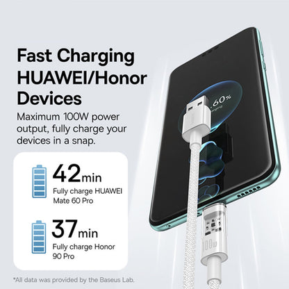 Кабел за данни и зареждане USB-A - USB-C Baseus Gem, 100W, 2m, Бял P10373002211-01