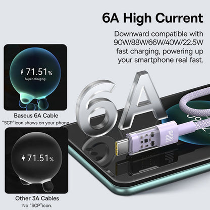 Кабел за данни и зареждане USB-A - USB-C Baseus Gem, 100W, 2m, Лилав P10373002511-01