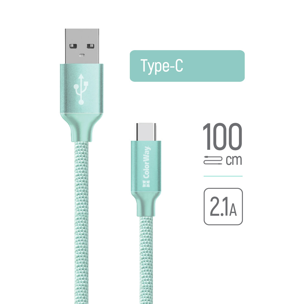 Кабел за данни и зареждане USB-A - USB-C ColorWay CW-CBUC003, 18W, 1m, Зелен