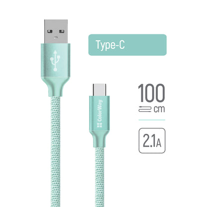 Кабел за данни и зареждане USB-A - USB-C ColorWay CW-CBUC003, 18W, 1m, Зелен