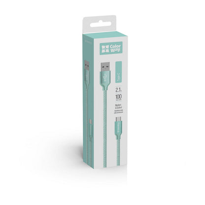 Кабел за данни и зареждане USB-A - USB-C ColorWay CW-CBUC003, 18W, 1m, Зелен